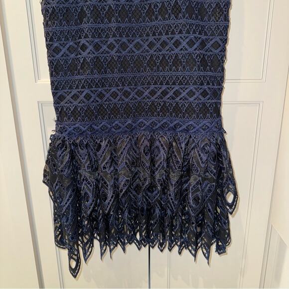 SIMKHAI Lattice Embroidered Mermaid Trumpet Dress Navy Blue and Black 2 - Picture 11 of 16